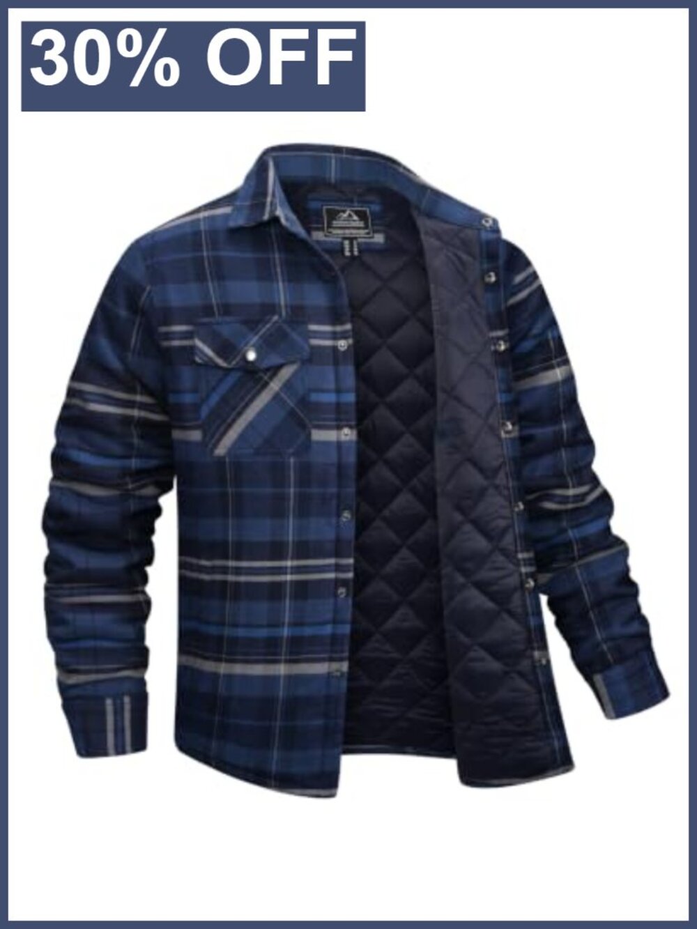 Flannel Jacket Quilted Lined Winter Plaid Coat 5 Pockets Button Up